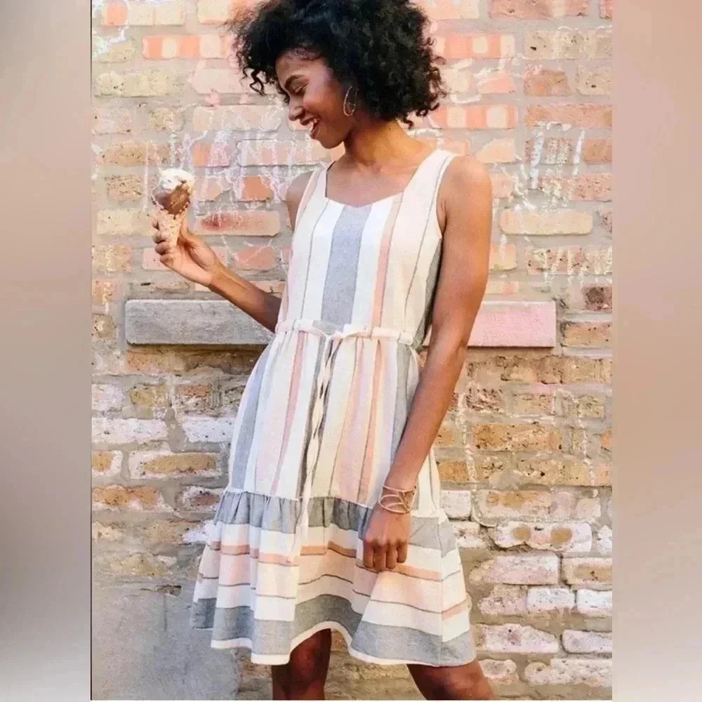 Mata Traders Mondrian Dress Cotton Pastel Stripes Size Large